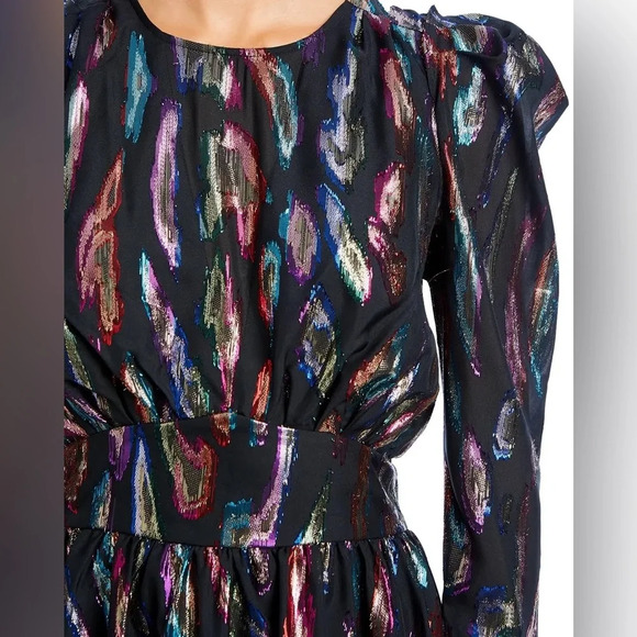 NWT LINI Gemma Puff Sleeve Metallic Rainbow Dress Size Small - Picture 3 of 13